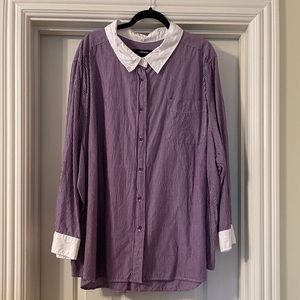 Denim 24/7 purple and white plus size button down shirt